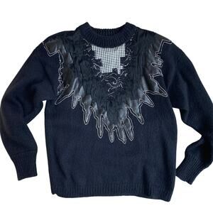 LeRoy Vintage Black Lace Embroidered Wool Mohair Blend Sweater Size L